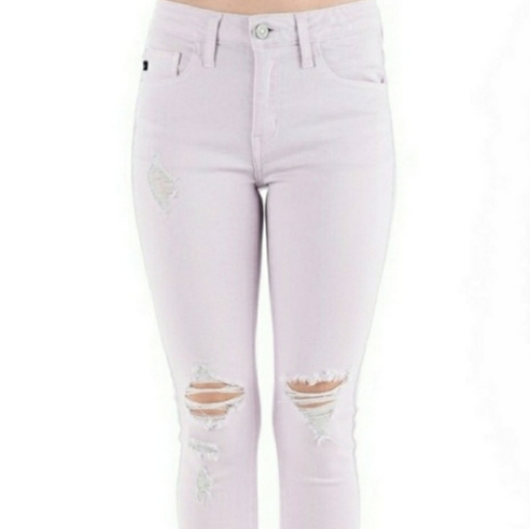 KanCan Lavender Distressed Skinnies - Picture 1 of 4